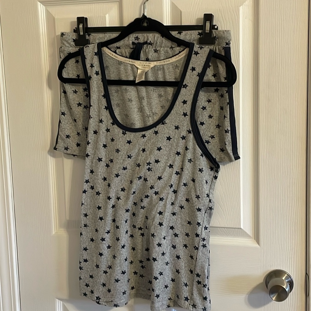 Lucky Brand Gray Star Print Pajama Tank and Shorts Set with Navy Trim